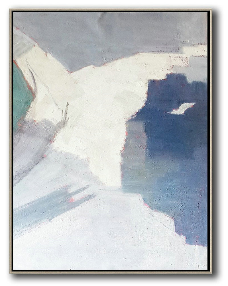 Large Contemporary Art Acrylic Painting,Vertical Palette Knife Contemporary Art,Acrylic Painting Large Wall Art,Grey,White,Blue.Etc
